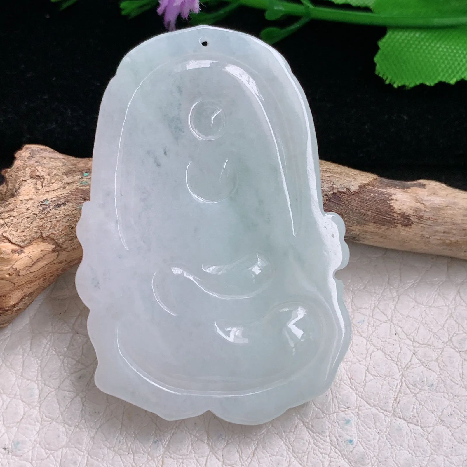 yn实拍48.8*34*5.5缅甸翡翠精雕纯美普贤菩萨玉吊坠 玉挂坠