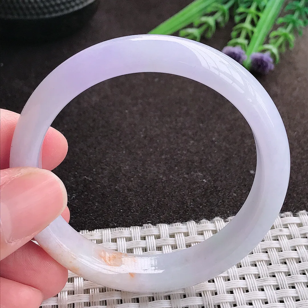 实拍A货翡翠53/11.5/7.3老坑精美冰润洒金紫罗兰手镯宽边玉镯