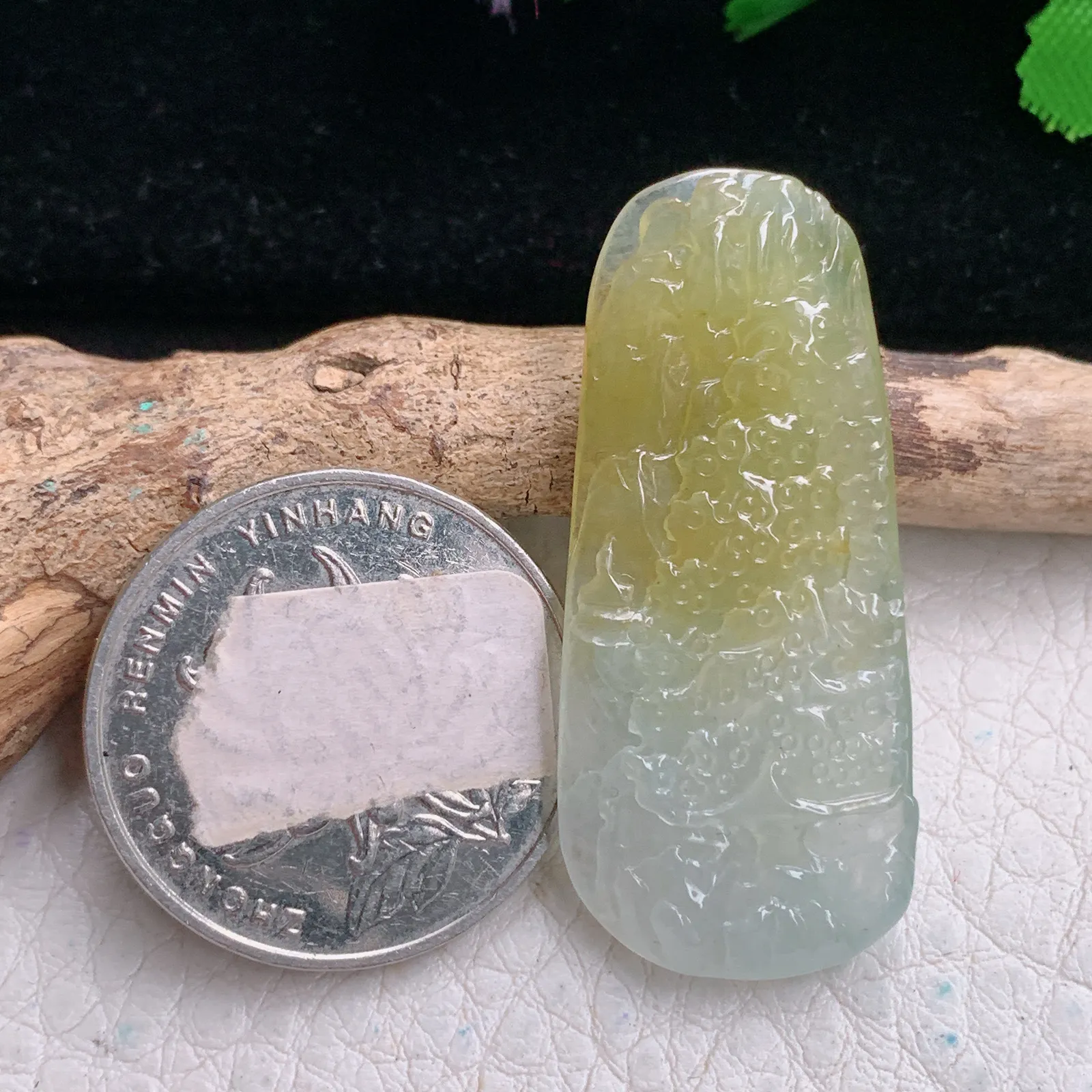 yn实拍40*17.8*4.5缅甸翡翠精雕冰双彩山水 大好河山玉吊坠 玉挂坠