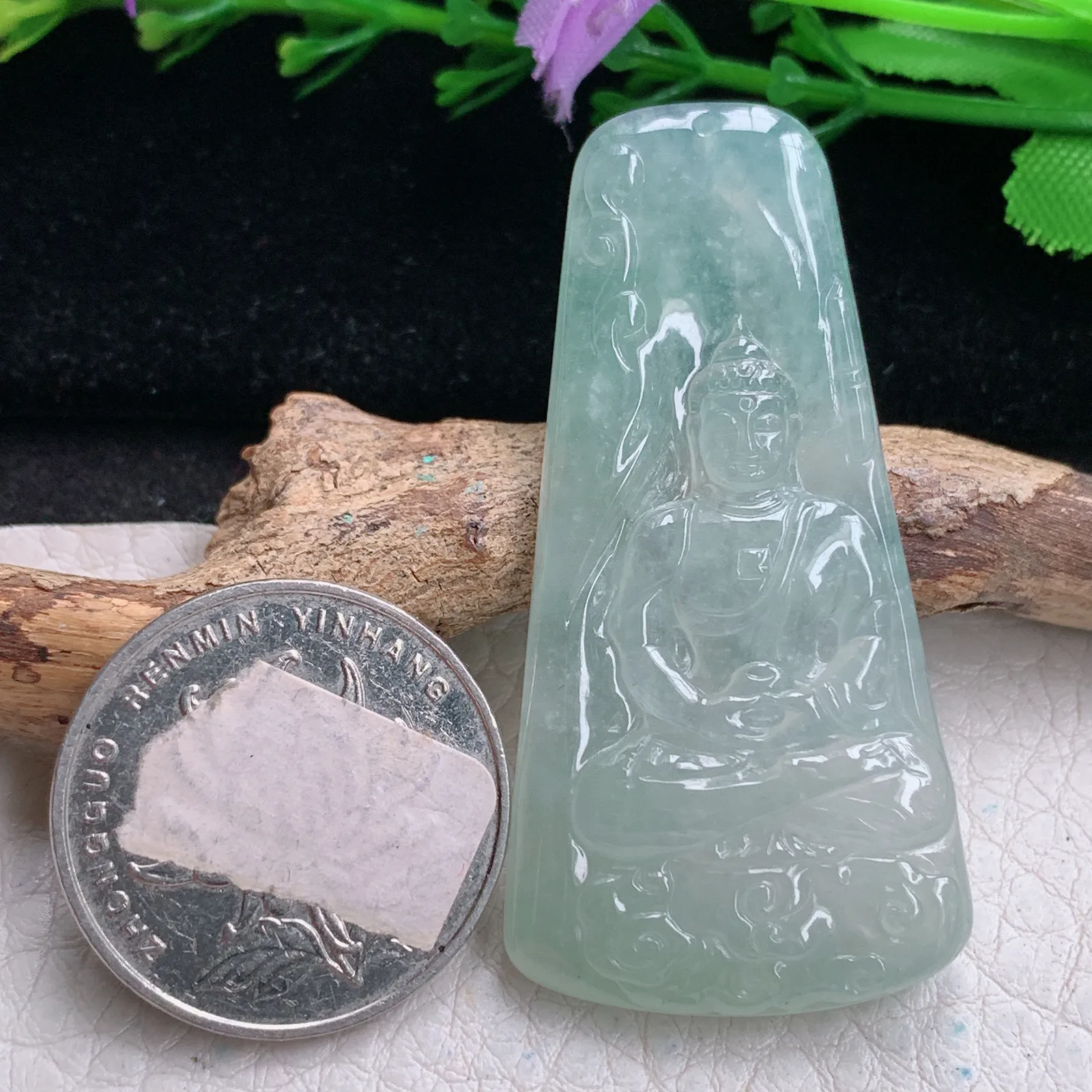 yn实拍51.5*26*5.3缅甸翡翠精雕冰晴大日如来佛祖玉吊坠 玉挂坠