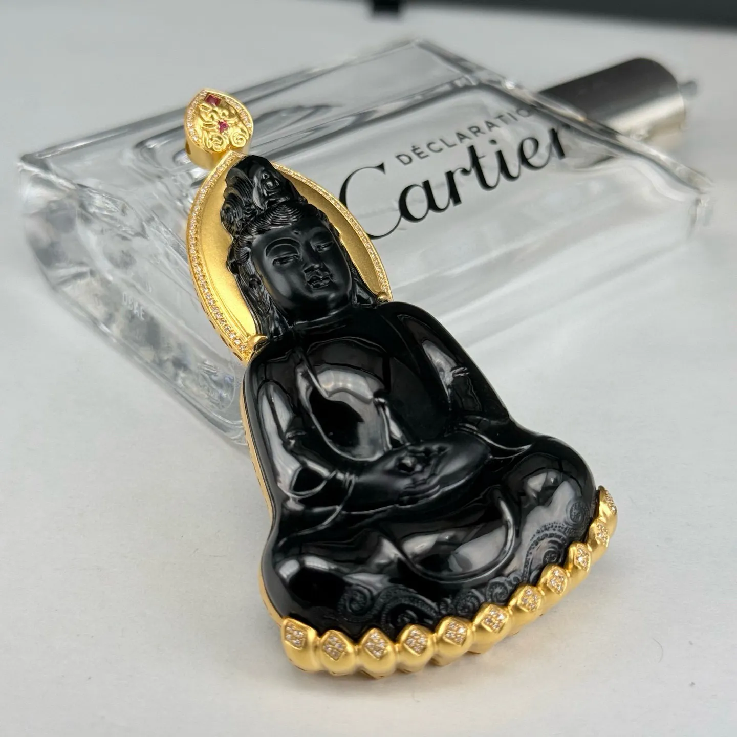 精品18k墨翠正装观音 种好色正 黑度极好 打灯通透 油性十足 尺寸78.2