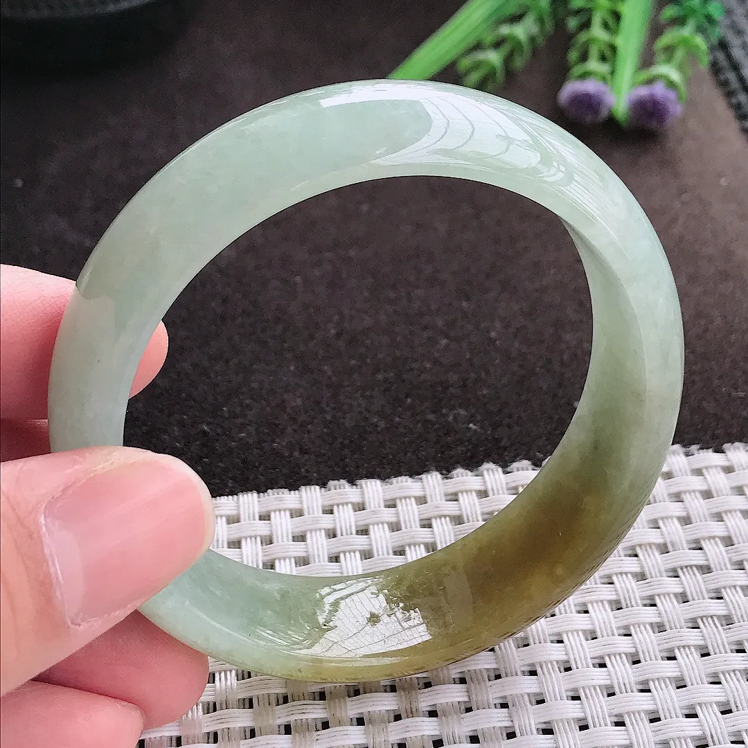 实拍A货翡翠55/17.5/7.1老坑精美特色黄翡轮胎手镯宽边玉镯