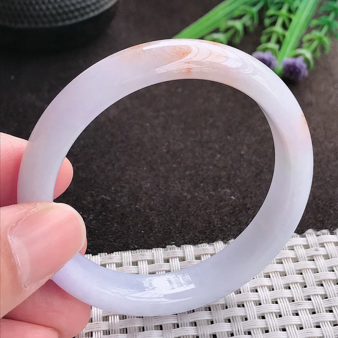 实拍A货翡翠53/11.5/7.3老坑精美冰润洒金紫罗兰手镯宽边玉镯