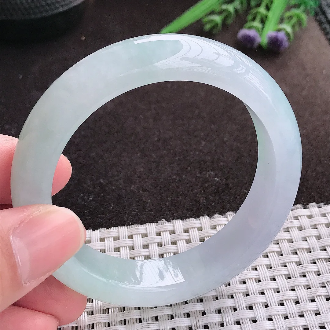 实拍A货翡翠54/13.7/8.7老坑冰胶果冻冰飘花手镯宽边玉镯