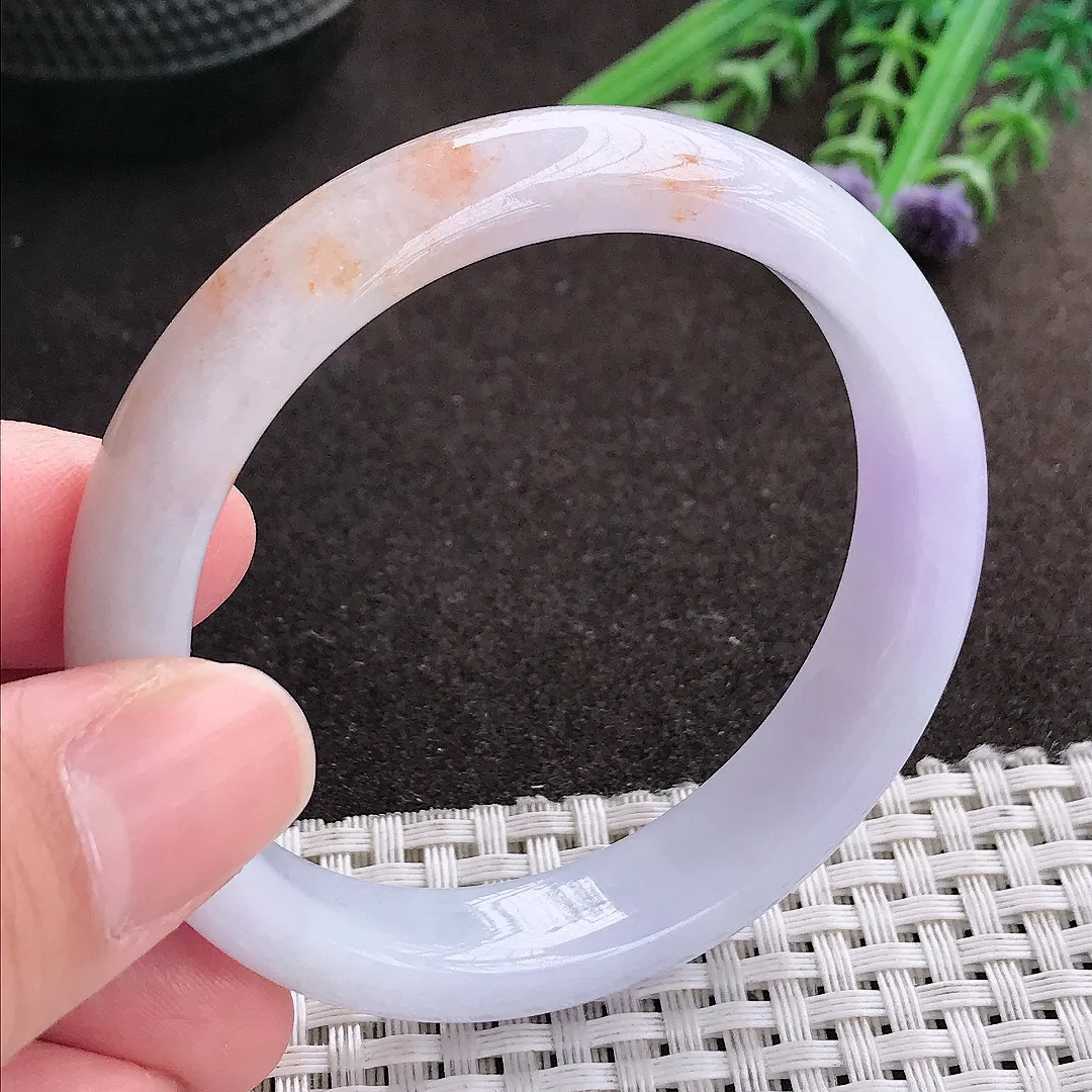 实拍A货翡翠53/11.5/7.3老坑精美冰润洒金紫罗兰手镯宽边玉镯