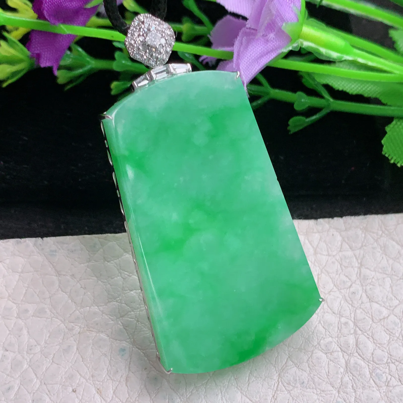 csy实拍53*44*27.8*7.3缅甸翡翠精雕满绿平安无事牌 素面牌玉吊坠 玉挂坠