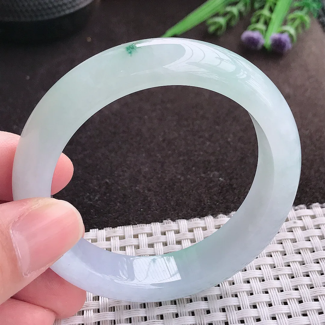 实拍A货翡翠54/13.7/8.7老坑冰胶果冻冰飘花手镯宽边玉镯