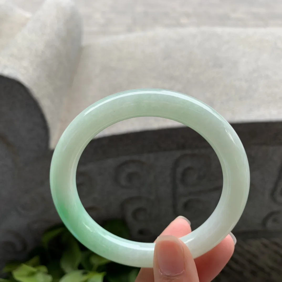 大圈口 58.3-10.4【飘绿圆条手镯】圆条58 59可戴