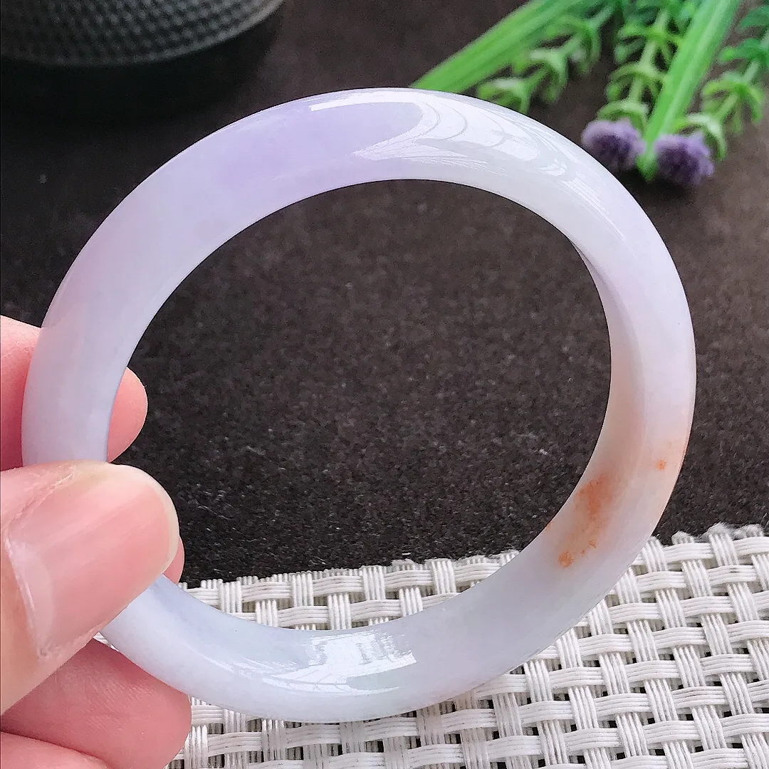 实拍A货翡翠53/11.5/7.3老坑精美冰润洒金紫罗兰手镯宽边玉镯