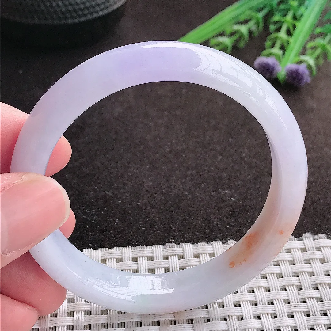 实拍A货翡翠53/11.5/7.3老坑精美冰润洒金紫罗兰手镯宽边玉镯