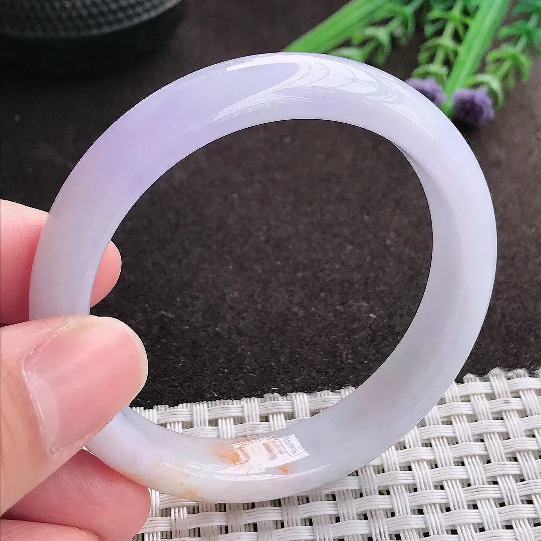 实拍A货翡翠53/11.5/7.3老坑精美冰润洒金紫罗兰手镯宽边玉镯