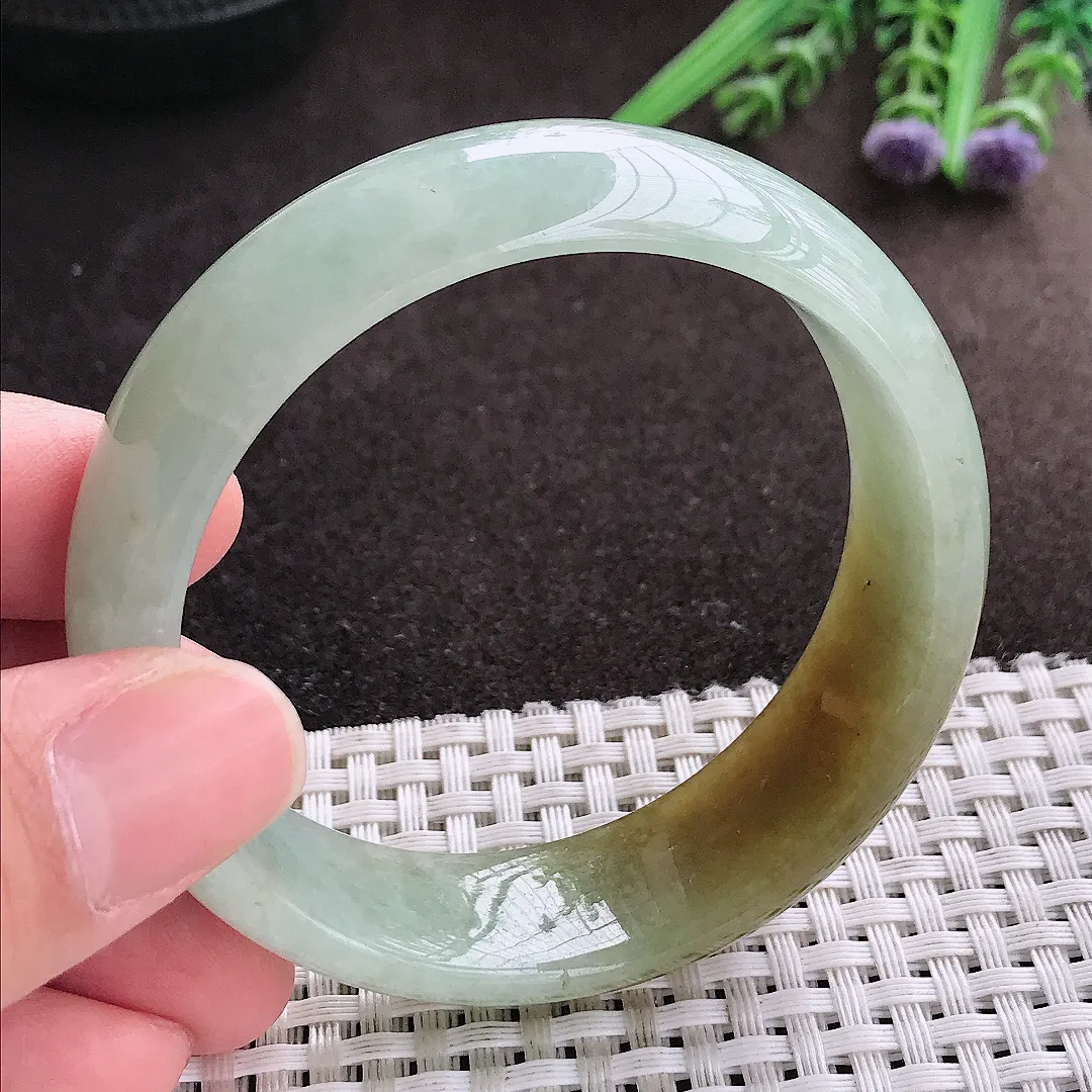 实拍A货翡翠55/17.5/7.1老坑精美特色黄翡轮胎手镯宽边玉镯