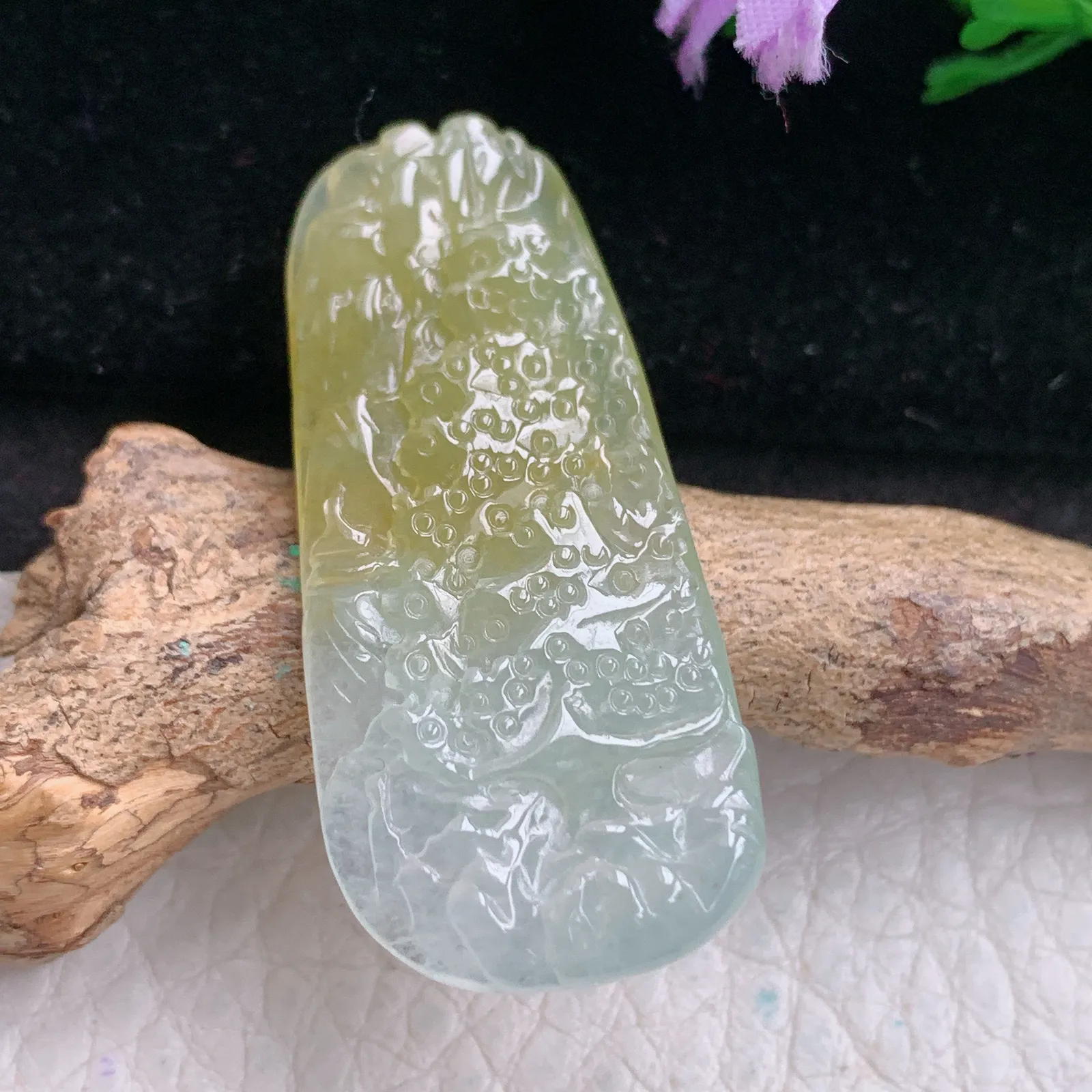 yn实拍40*17.8*4.5缅甸翡翠精雕冰双彩山水 大好河山玉吊坠 玉挂坠