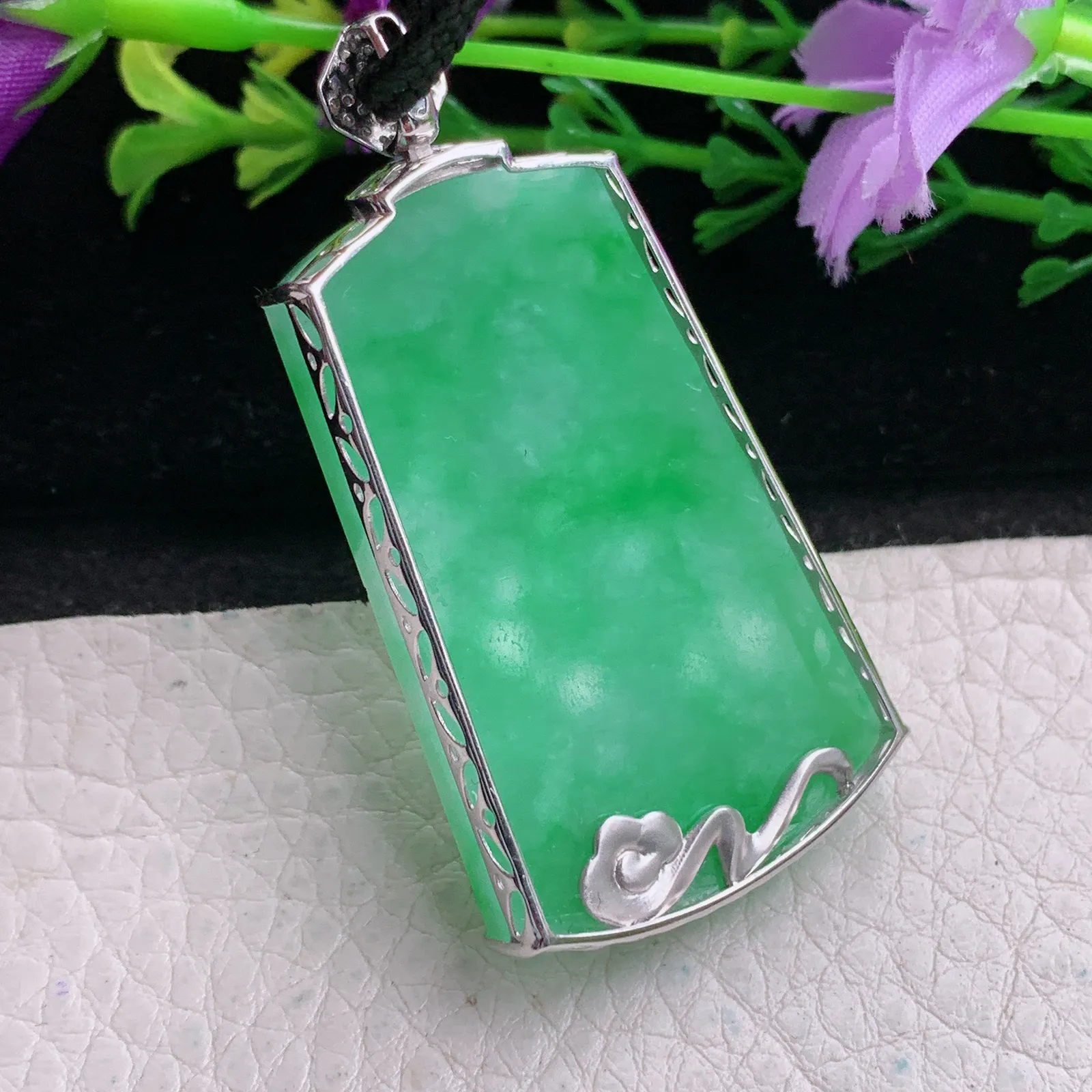 csy实拍53*44*27.8*7.3缅甸翡翠精雕满绿平安无事牌 素面牌玉吊坠 玉挂坠