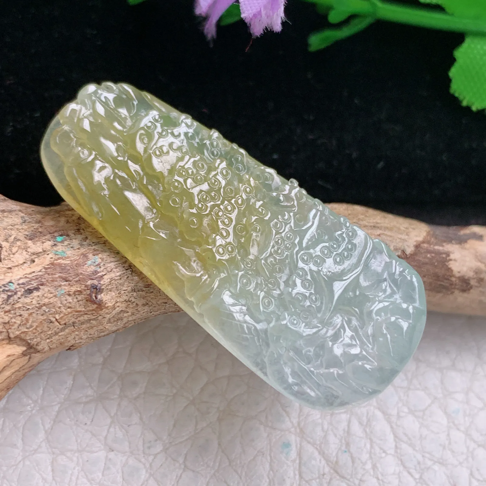 yn实拍40*17.8*4.5缅甸翡翠精雕冰双彩山水 大好河山玉吊坠 玉挂坠