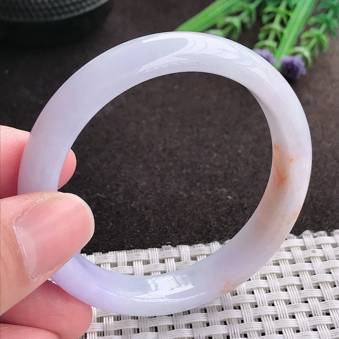 实拍A货翡翠53/11.5/7.3老坑精美冰润洒金紫罗兰手镯宽边玉镯