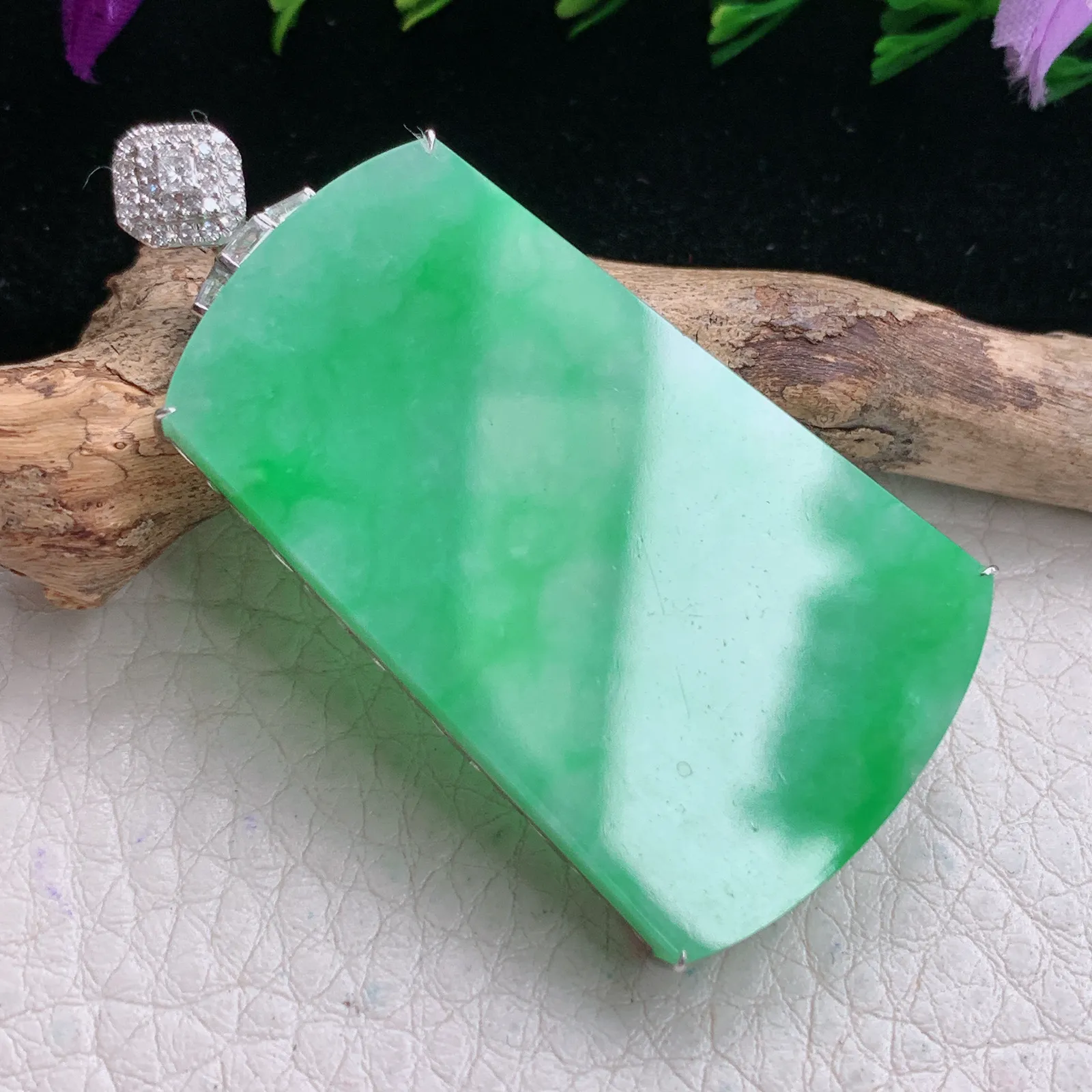 csy实拍53*44*27.8*7.3缅甸翡翠精雕满绿平安无事牌 素面牌玉吊坠 玉挂坠