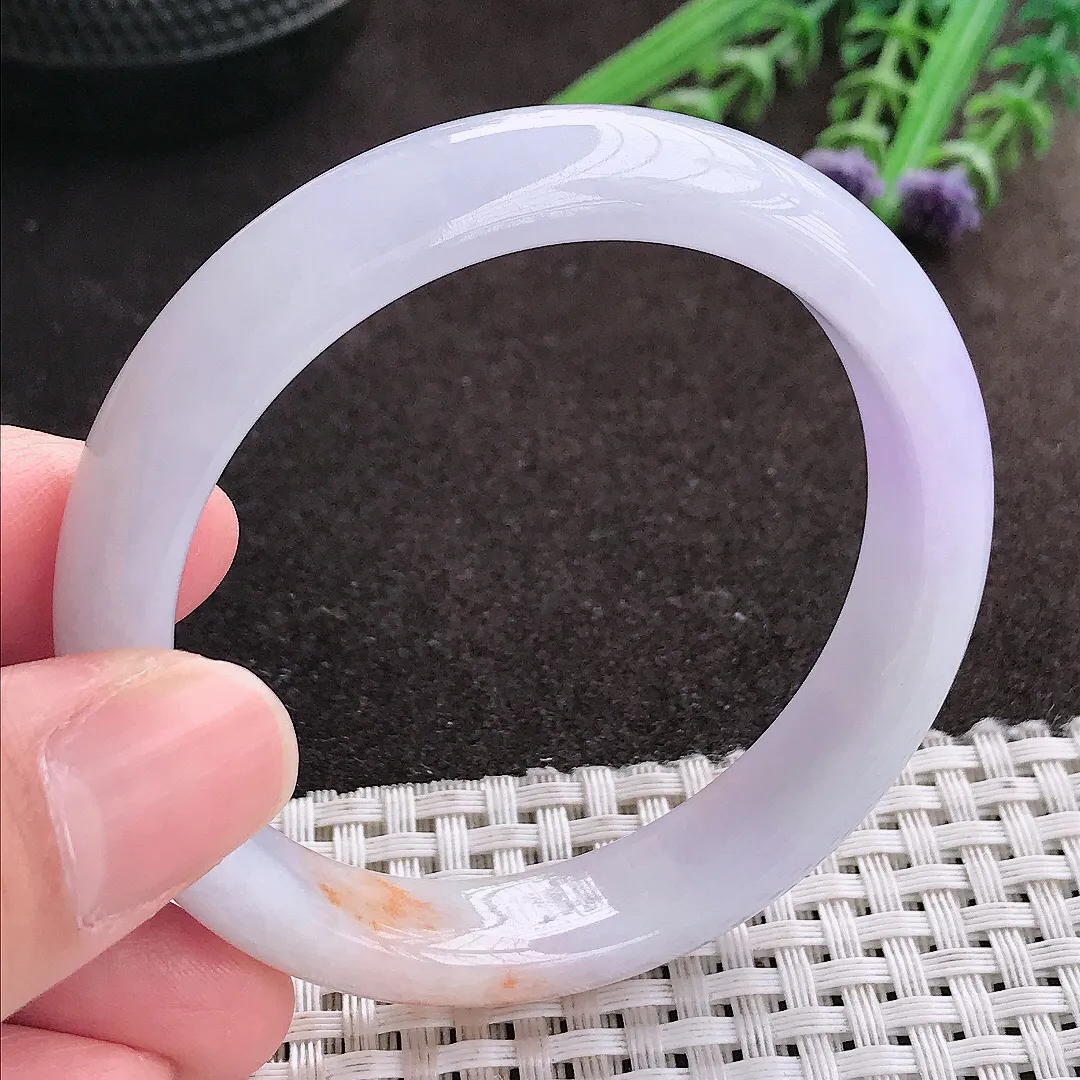 实拍A货翡翠53/11.5/7.3老坑精美冰润洒金紫罗兰手镯宽边玉镯