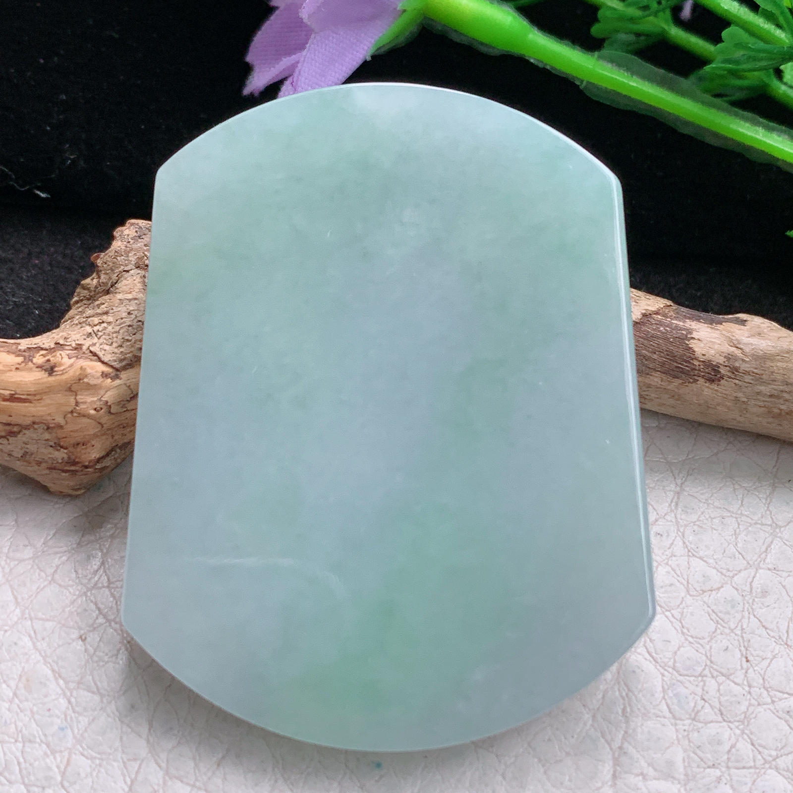 zen实拍52*40.5*5.5缅甸翡翠精美清新平安无事牌 素面牌玉项坠 玉挂件