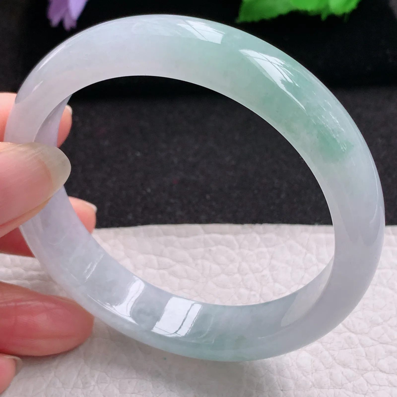 xd大圈口60*14*7.6平安镯 缅甸翡翠a货玉手镯冰飘花宽边玉手环