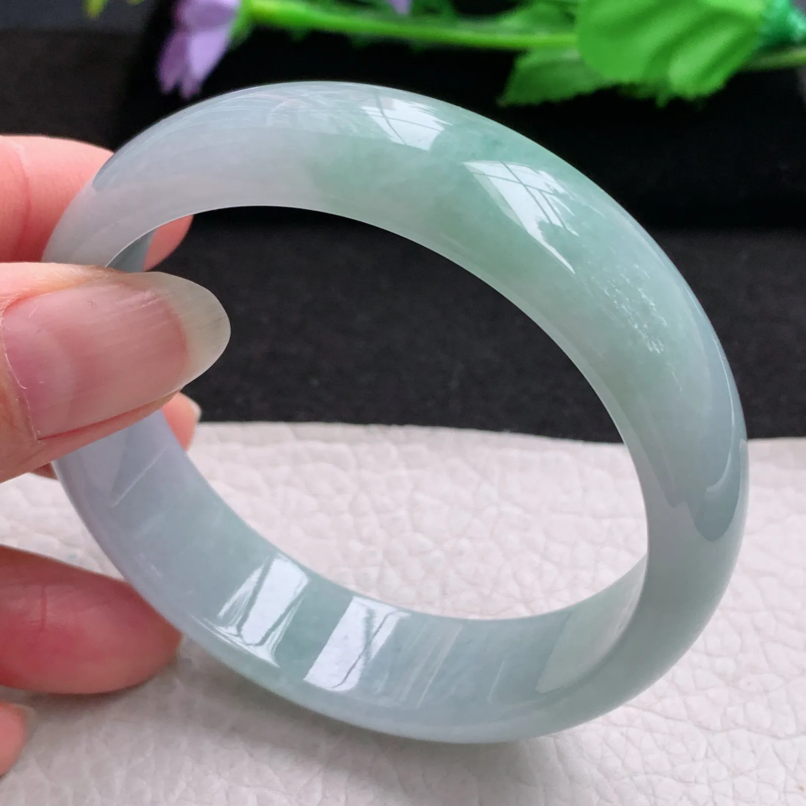 nr大圈口59*16.5*7轮胎镯 缅甸翡翠a货玉手镯清新大气宽边玉手环