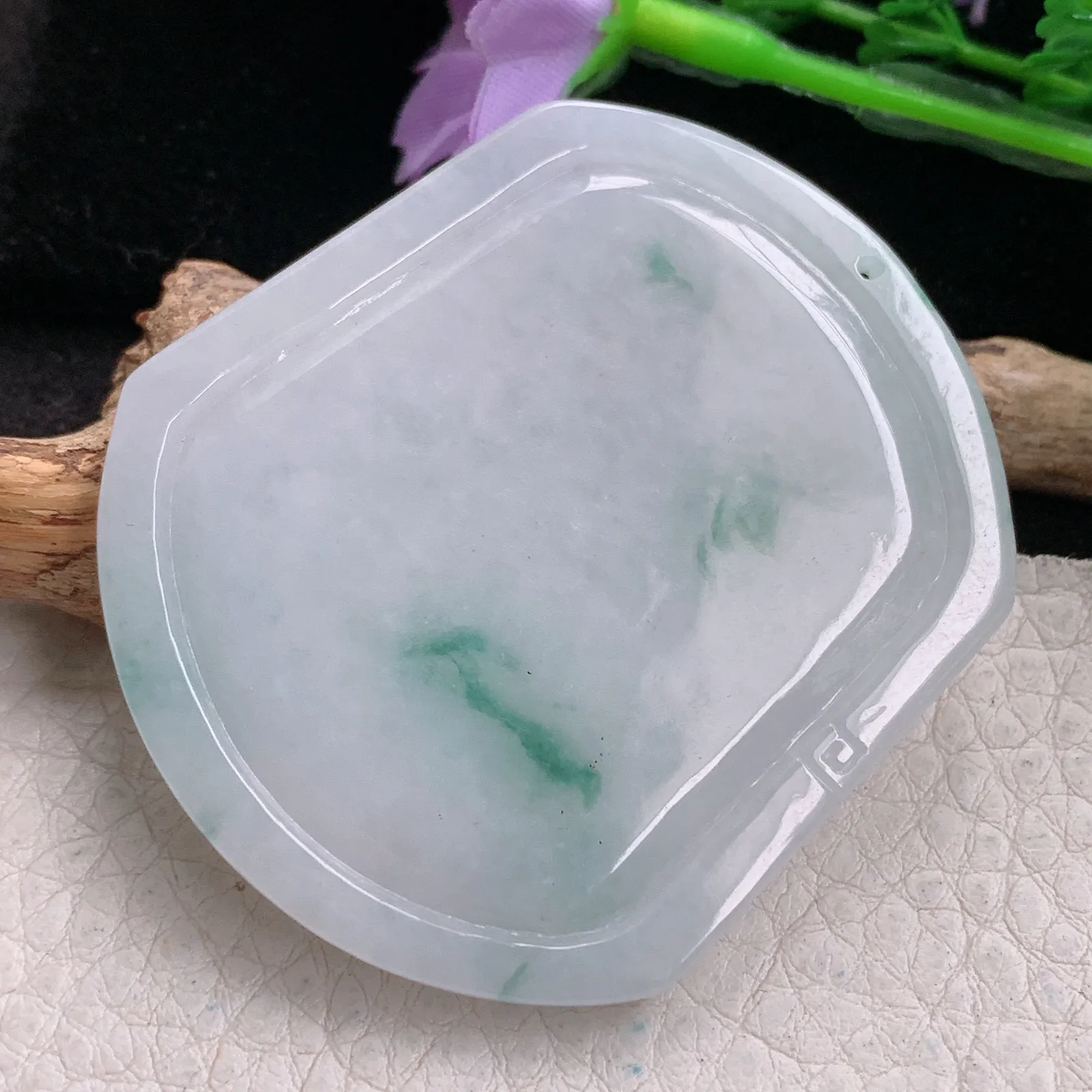 yn实拍53.8*46.5*5.8缅甸翡翠精雕飘花腰缠万贯 生肖蛇玉吊坠 玉挂坠