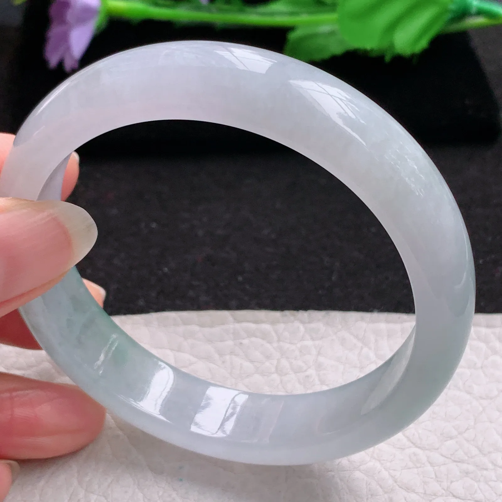 xd大圈口60*14*7.6平安镯 缅甸翡翠a货玉手镯冰飘花宽边玉手环