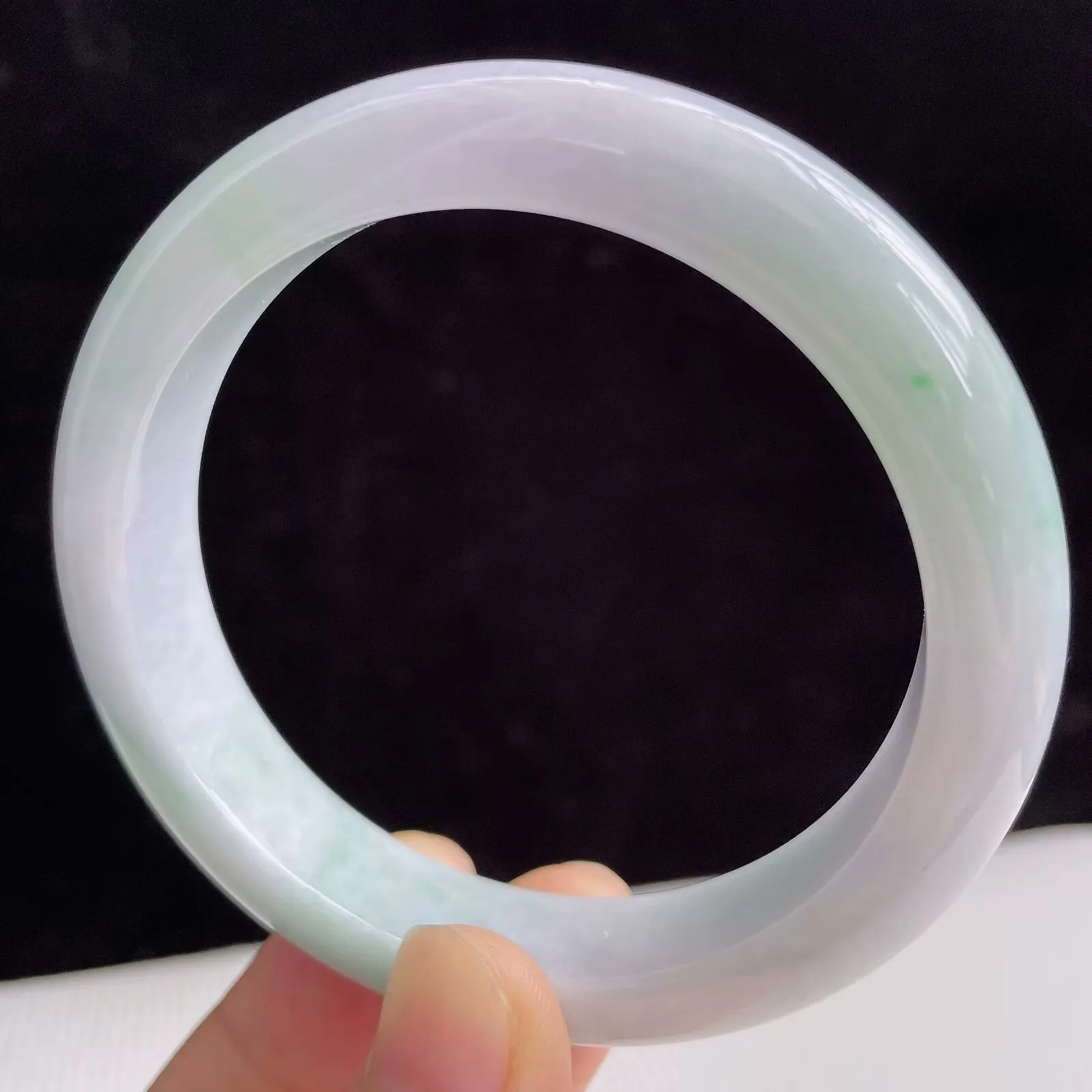 54圈有种有色天然翡翠A货淡紫玉手镯好种水春彩水润手镯49.07g