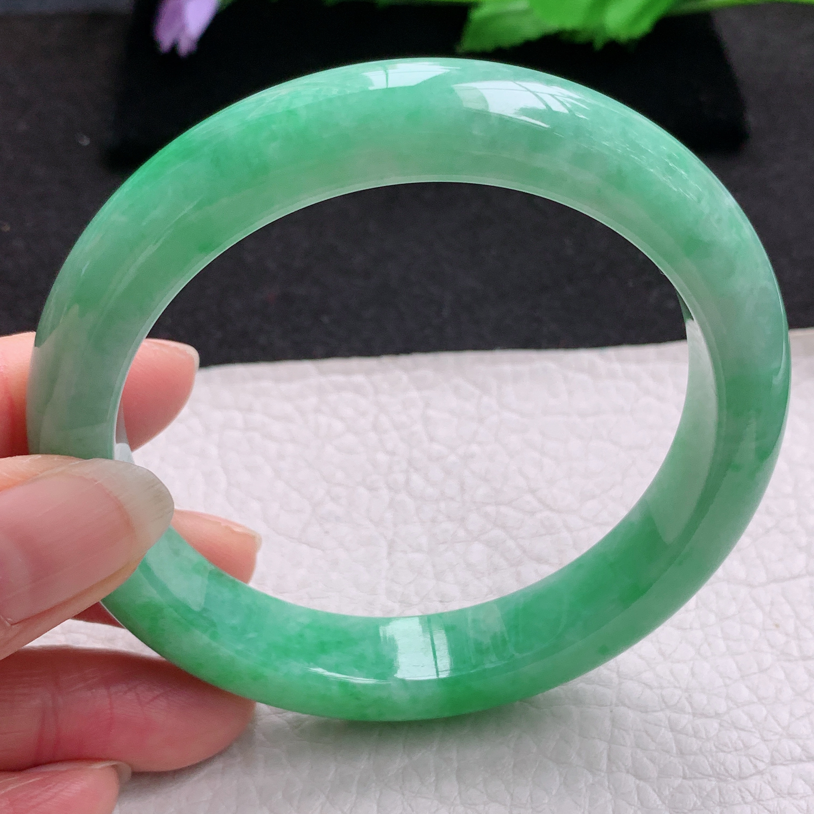 nr大圈口61.5*12.5*9.2平安镯 缅甸翡翠a货玉手镯满绿大气宽边玉手环
