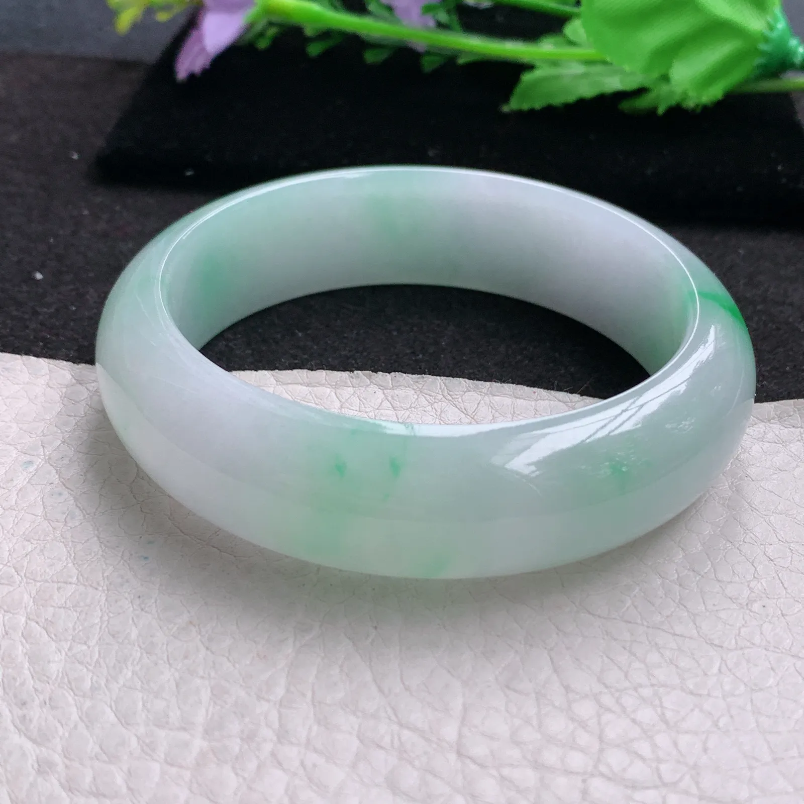 nr大圈口60*17.5*8.8轮胎镯 缅甸翡翠a货玉手镯冰飘阳绿大气宽边玉手环