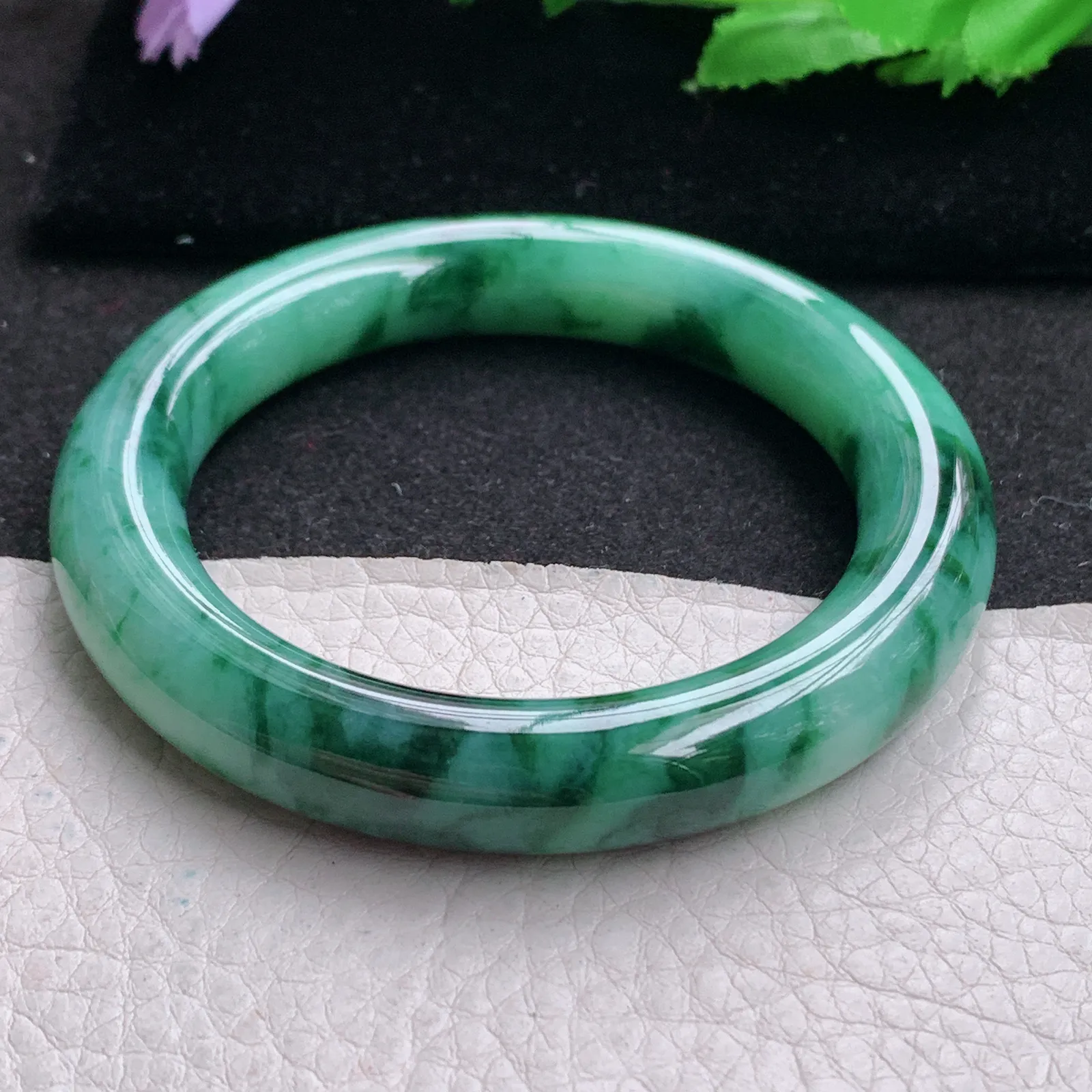 ss实拍54*11*10.6美人镯 缅甸翡翠a货玉手镯飘花圆条玉手环