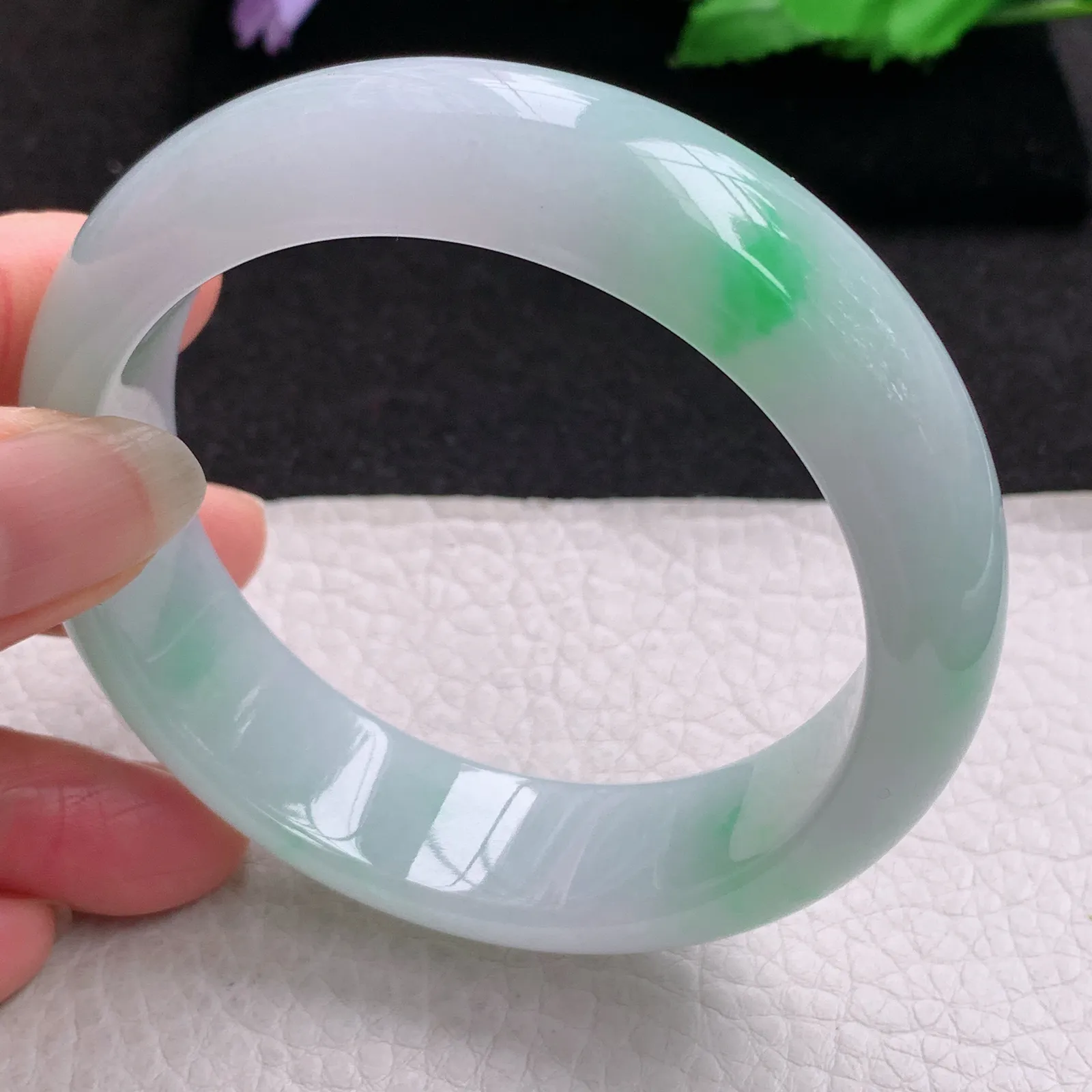 nr大圈口60*17.5*8.8轮胎镯 缅甸翡翠a货玉手镯冰飘阳绿大气宽边玉手环