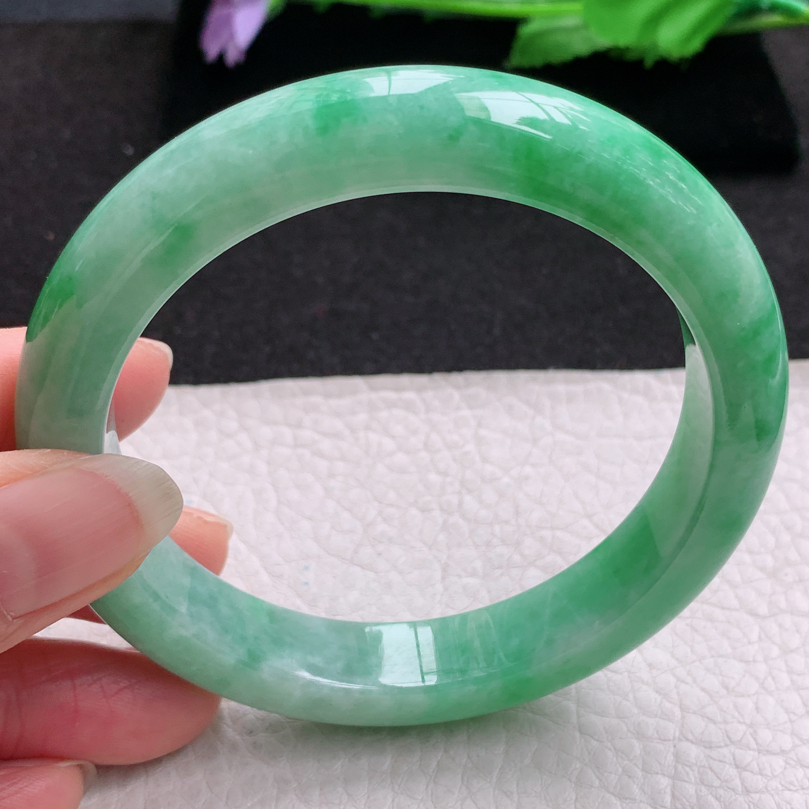 nr大圈口61.5*12.5*9.2平安镯 缅甸翡翠a货玉手镯满绿大气宽边玉手环