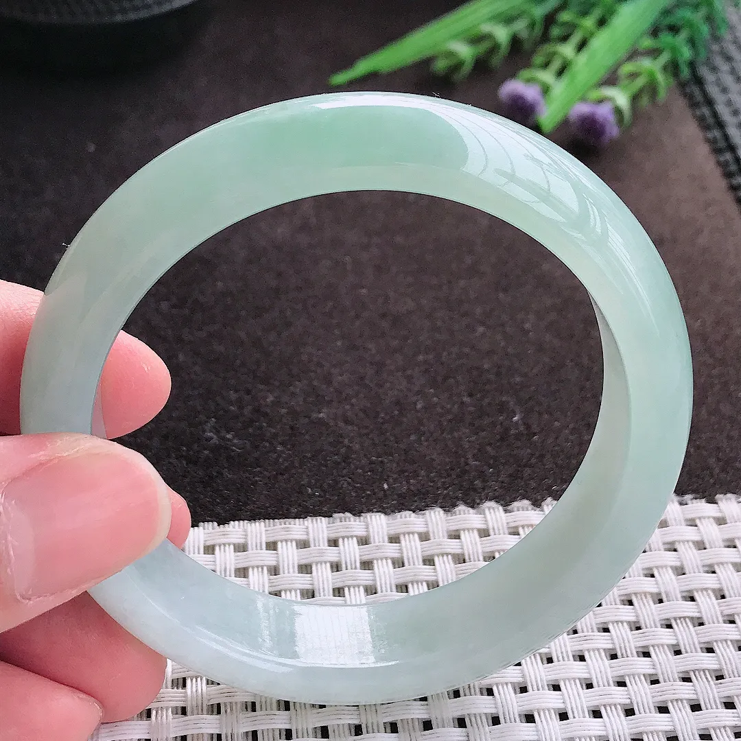 实拍A货翡翠57.5/14.8/8老坑冰胶水灵冰晴手镯宽边玉镯子轮胎镯