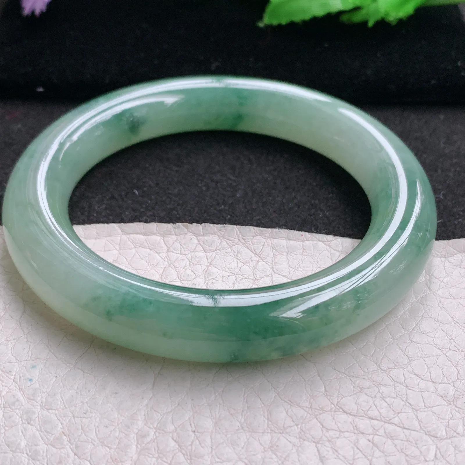 ss实拍54.5*11胖圆镯 缅甸翡翠a货玉手镯冰飘花圆条玉手环