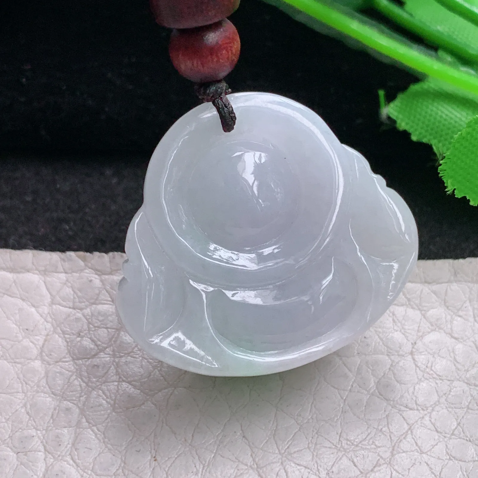 zen实拍27.8*30.5*12.8缅甸翡翠精雕白底青佛公 大肚佛玉项坠 玉挂件