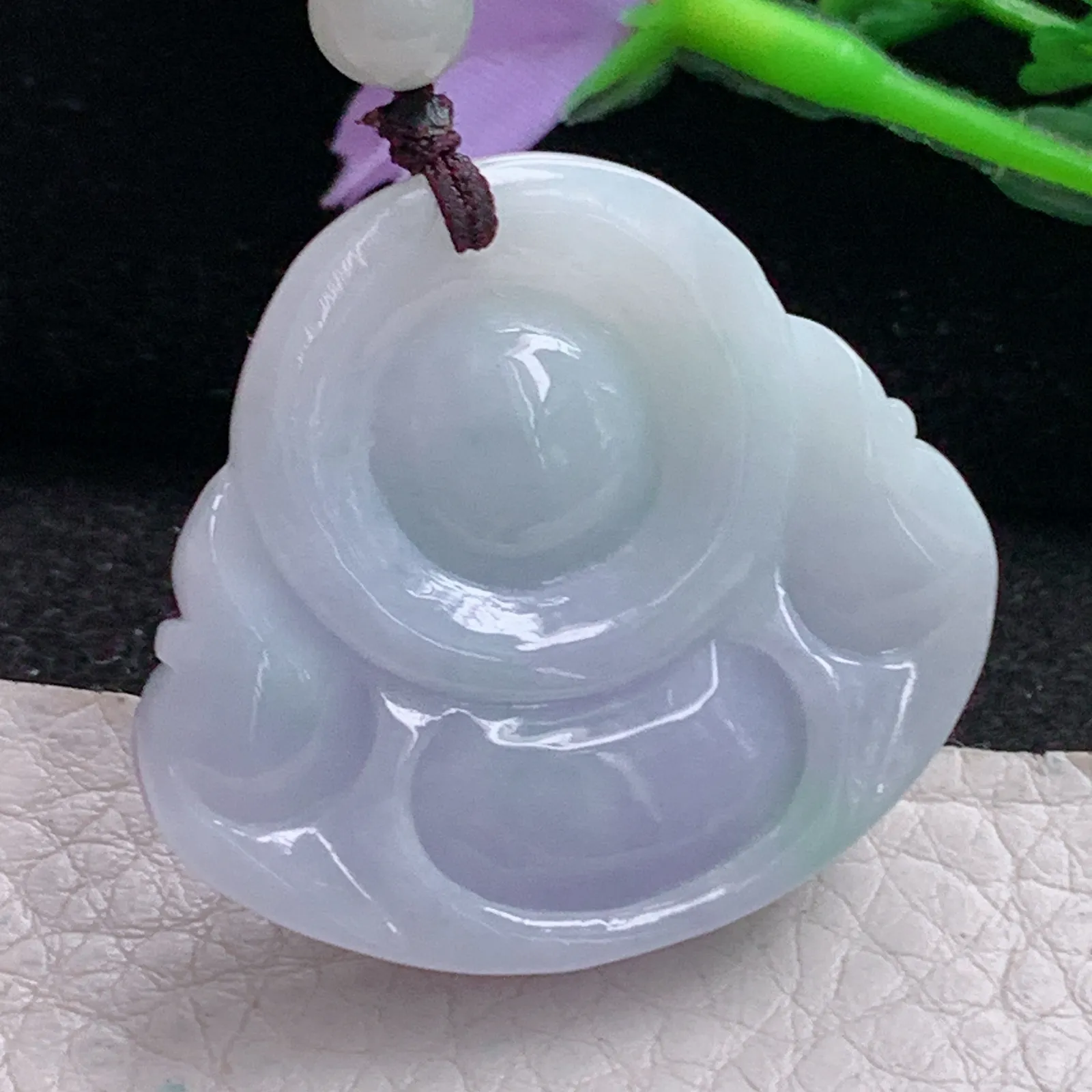 zen实拍33*36.8*11.3缅甸翡翠精美春带彩佛公 弥勒佛玉项坠 玉挂件