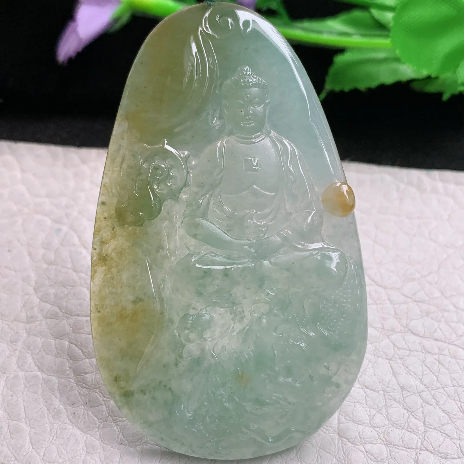 yn实拍65.8*40.3*5.6缅甸翡翠精雕冰双彩御龙佛祖 佛主玉吊坠 玉挂坠