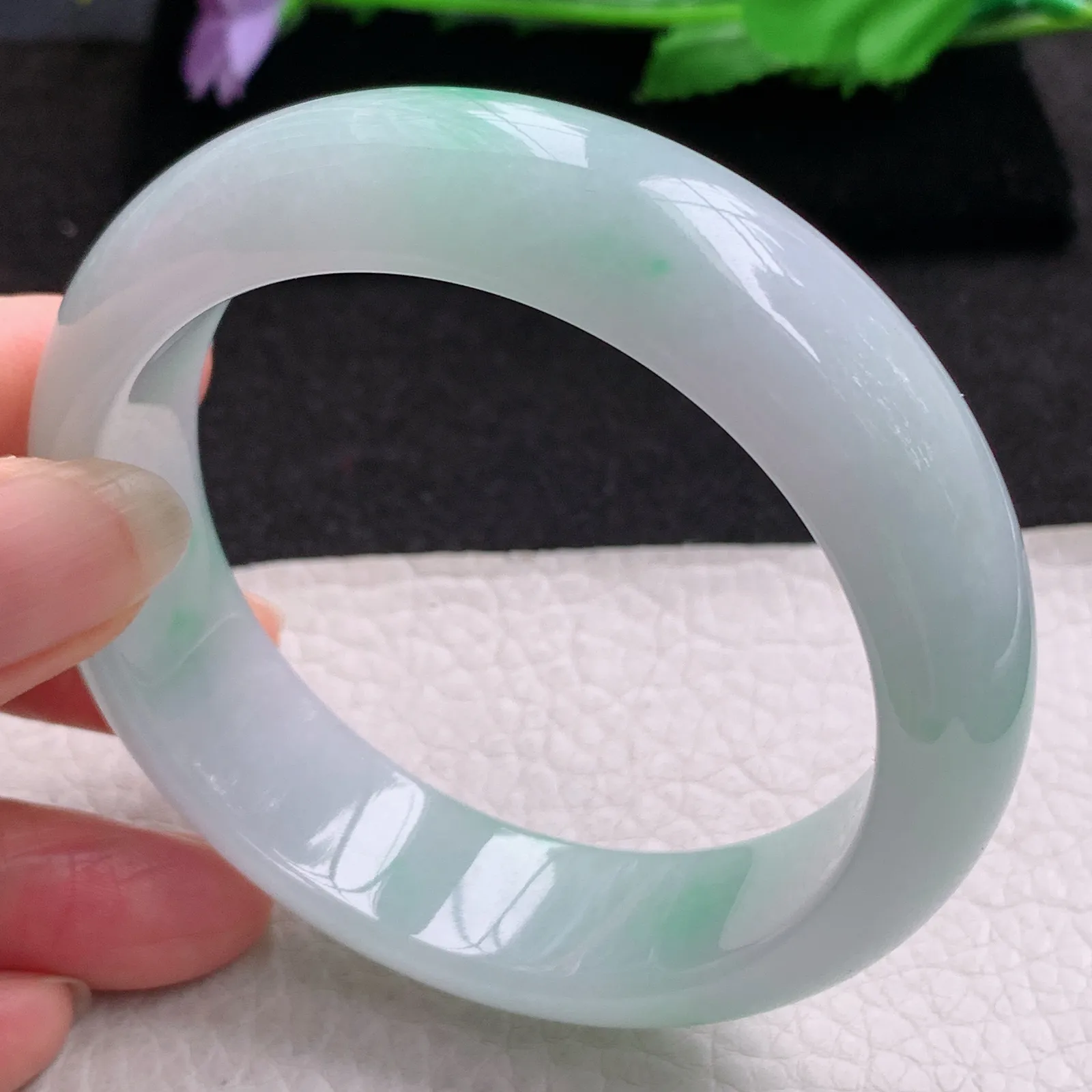 nr大圈口60*17.5*8.8轮胎镯 缅甸翡翠a货玉手镯冰飘阳绿大气宽边玉手环