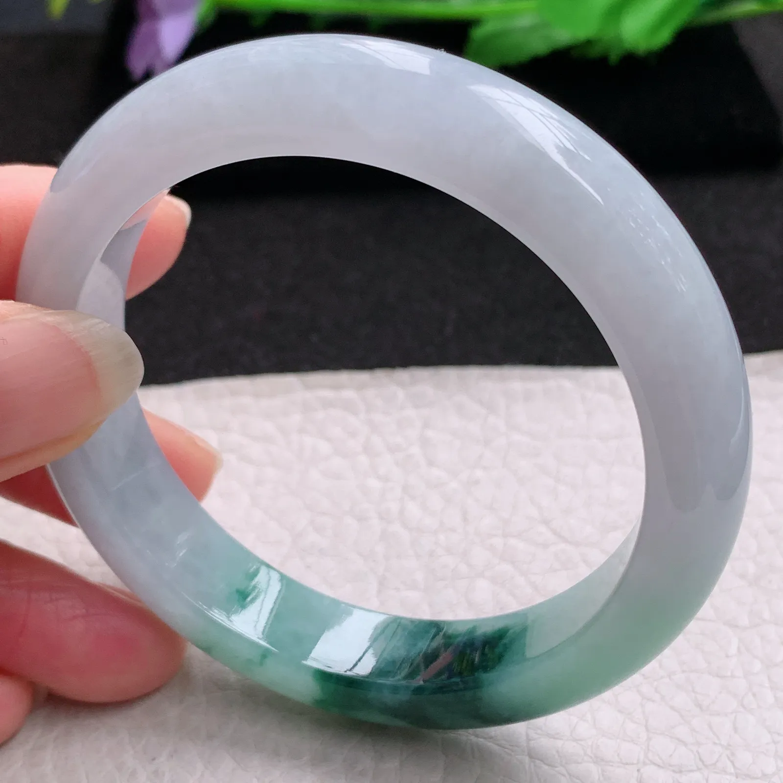 nr实拍56*12.3*8.7平安镯 缅甸翡翠a货玉手镯冰飘花宽边玉手环