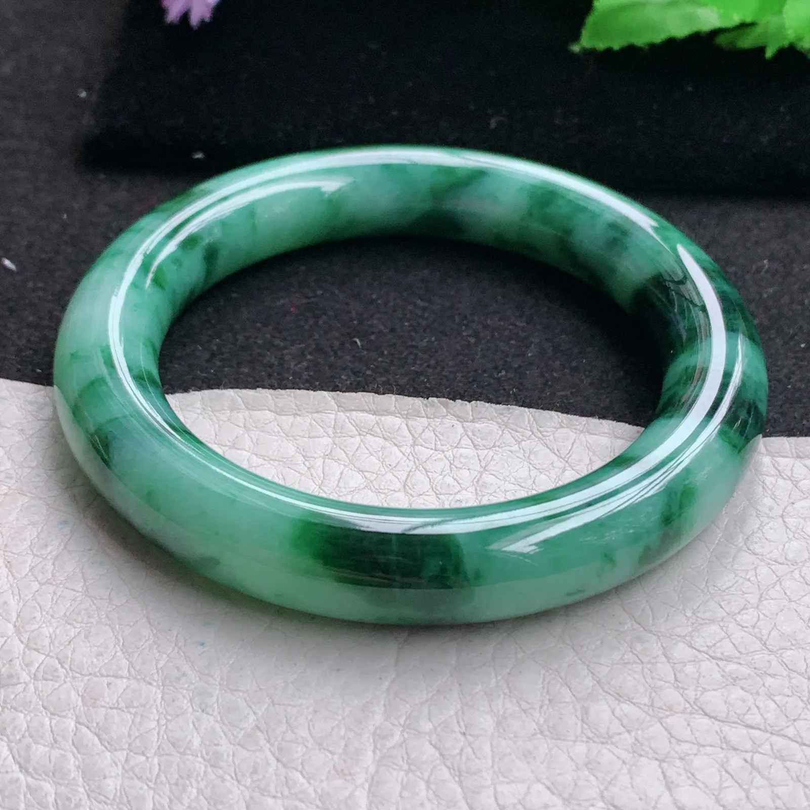 ss实拍54*11*10.6美人镯 缅甸翡翠a货玉手镯飘花圆条玉手环