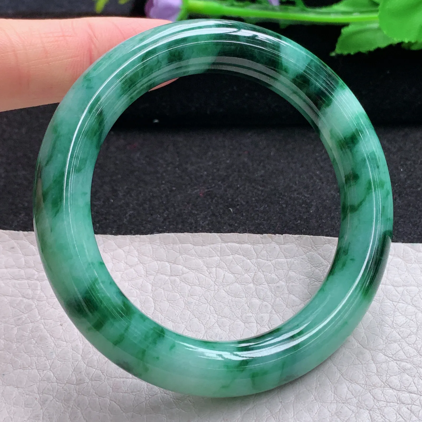 ss实拍54*11*10.6美人镯 缅甸翡翠a货玉手镯飘花圆条玉手环