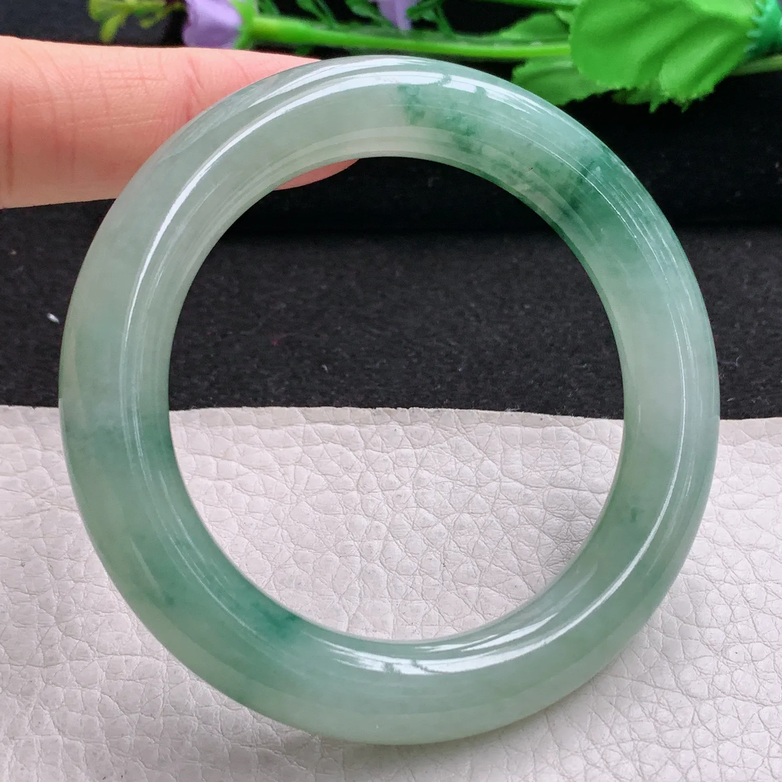 ss实拍54.5*11胖圆镯 缅甸翡翠a货玉手镯冰飘花圆条玉手环