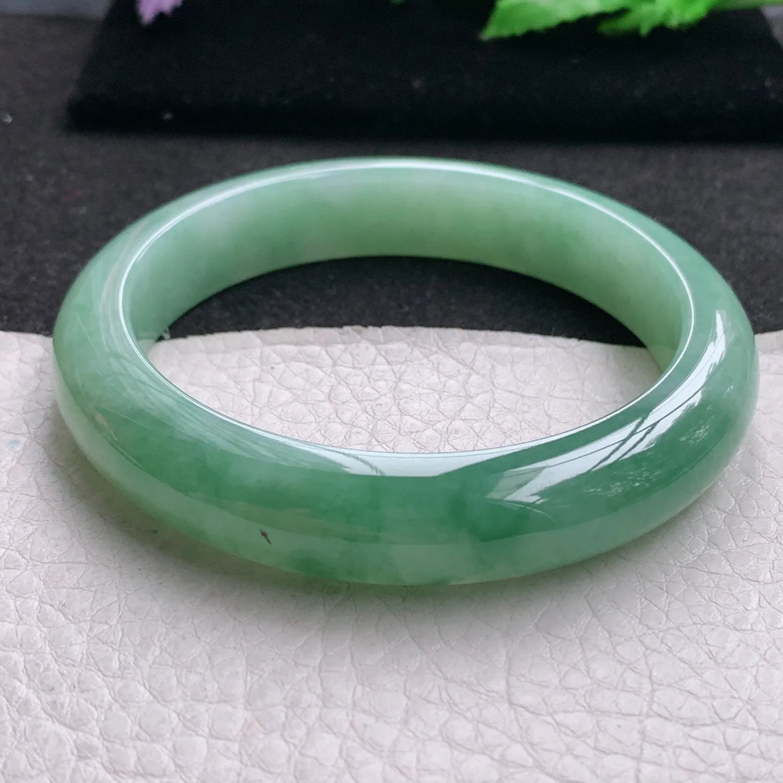 yh大圈口60*12.8*9平安镯 缅甸翡翠a货玉手镯半山水宽边玉手环