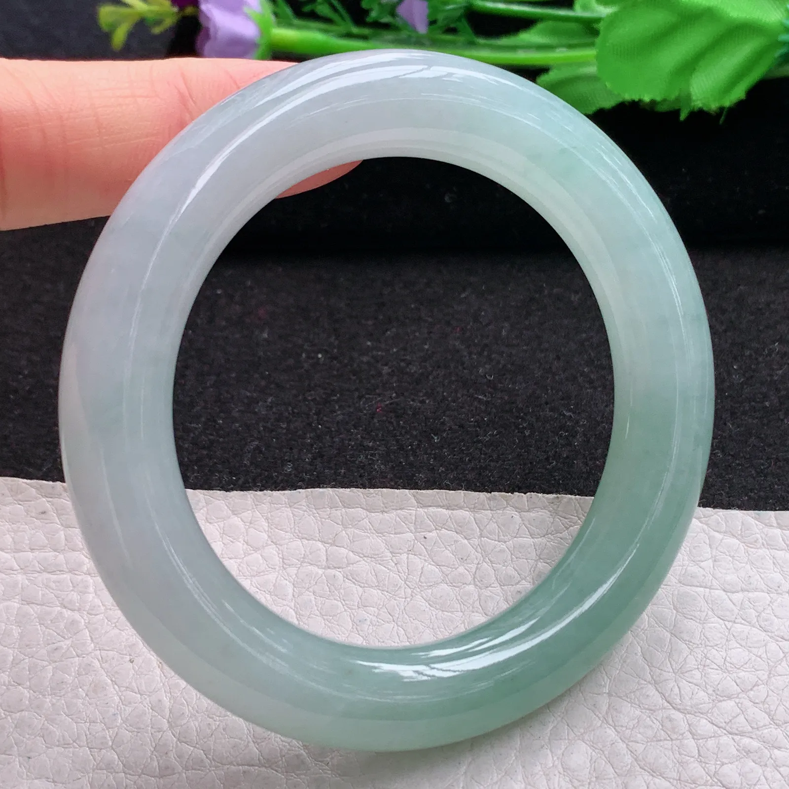 xd自然光54.5*11.5冰晴胖圆镯 缅甸翡翠a货玉手镯圆条玉手环