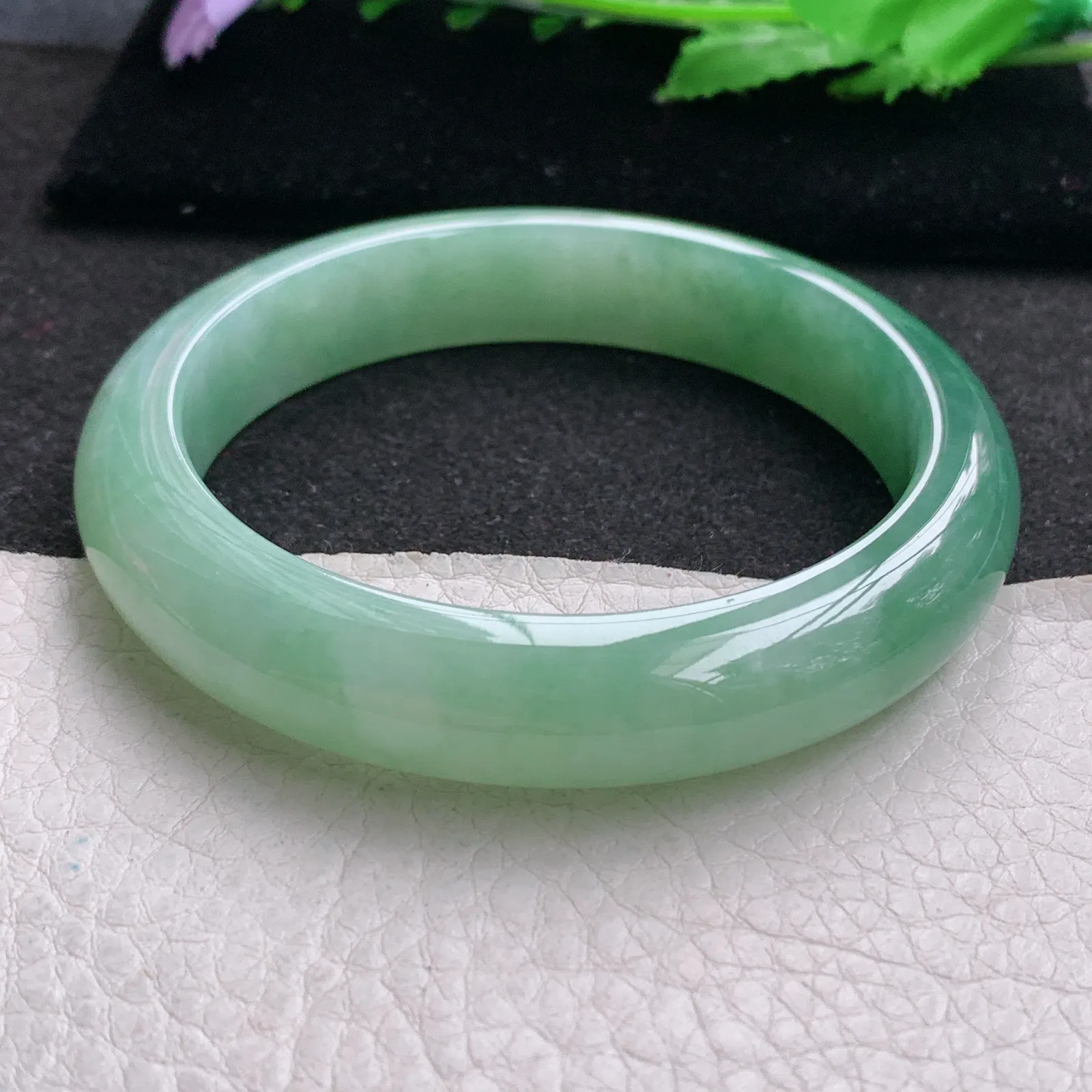 yh大圈口60*12.8*9平安镯 缅甸翡翠a货玉手镯半山水宽边玉手环