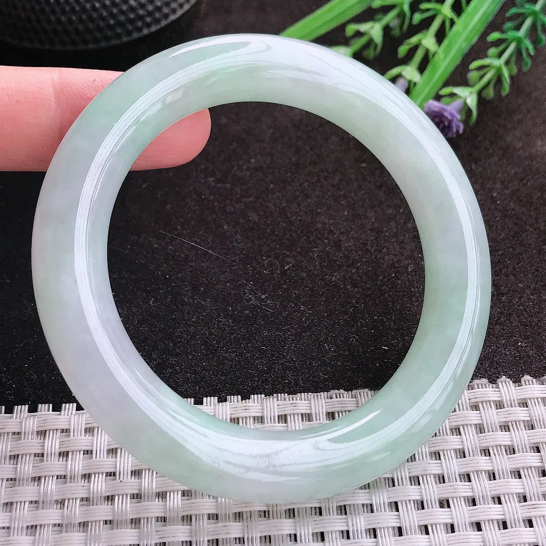 实拍A货翡翠55/10.9/11.1老坑冰胶水灵冰晴圆条手镯翡翠玉镯子