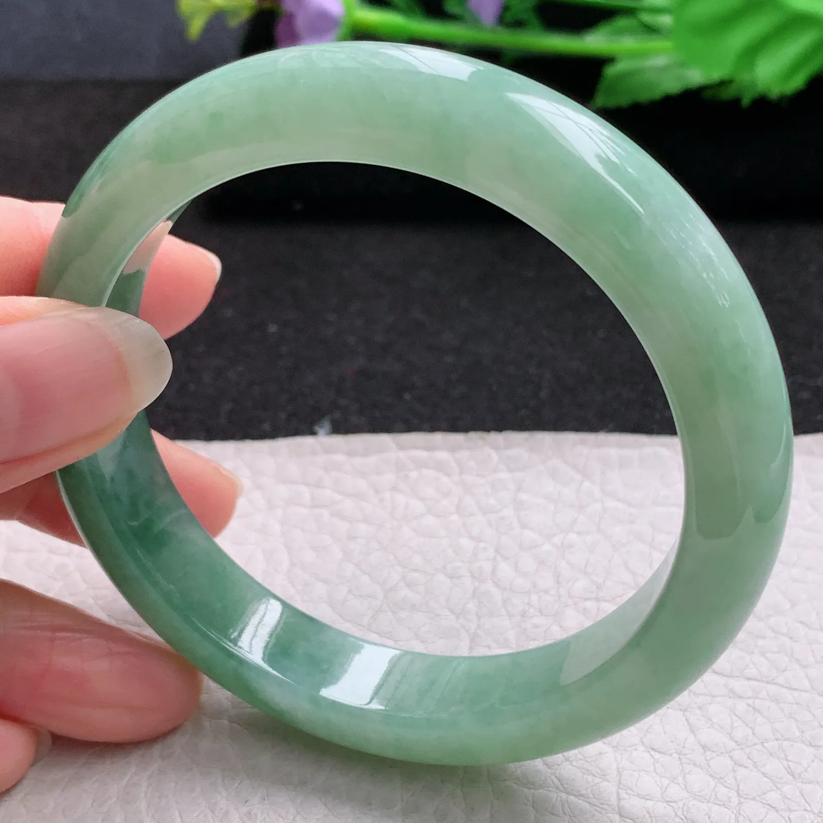 yh大圈口60*12.8*9平安镯 缅甸翡翠a货玉手镯半山水宽边玉手环