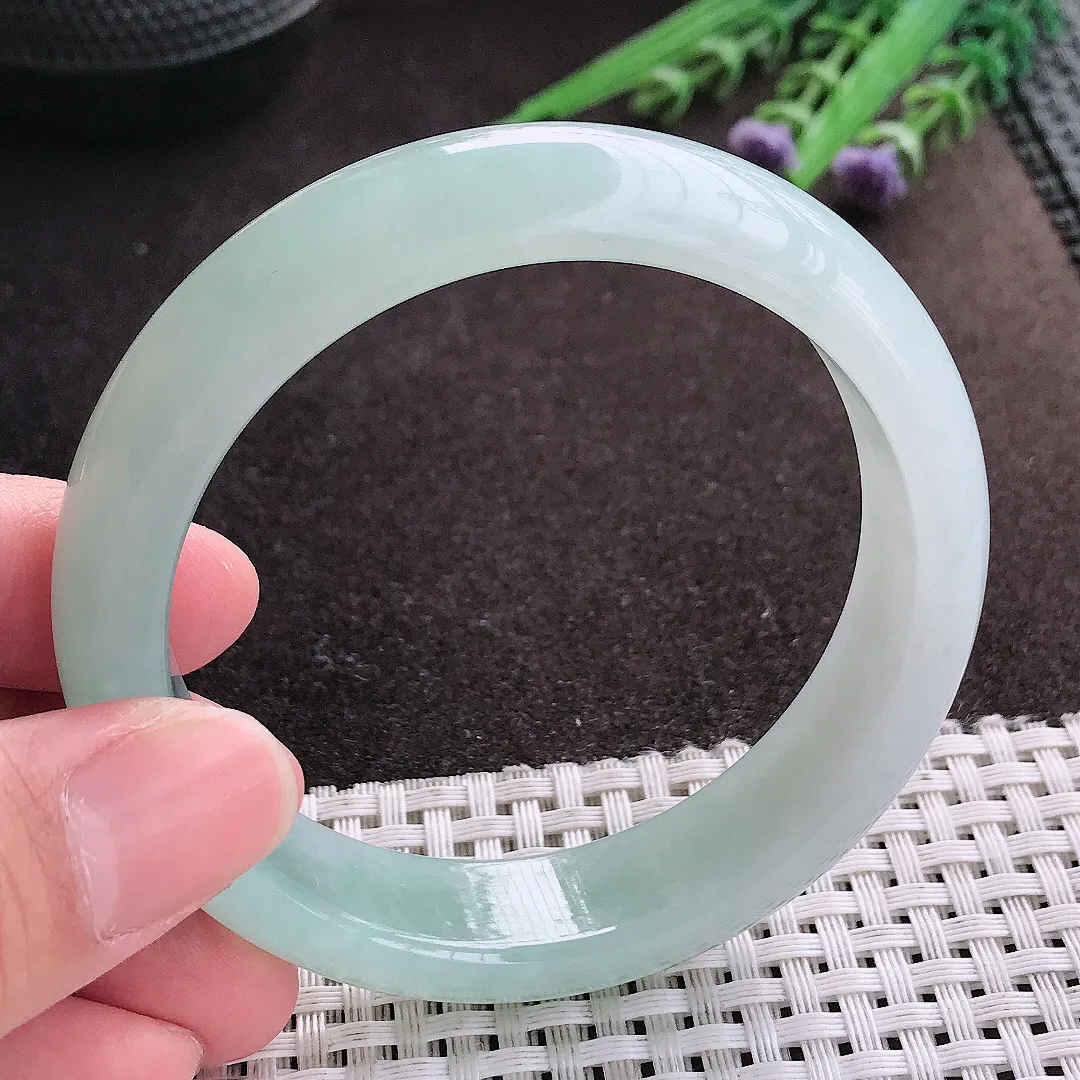 实拍A货翡翠57.5/14.8/8老坑冰胶水灵冰晴手镯宽边玉镯子轮胎镯