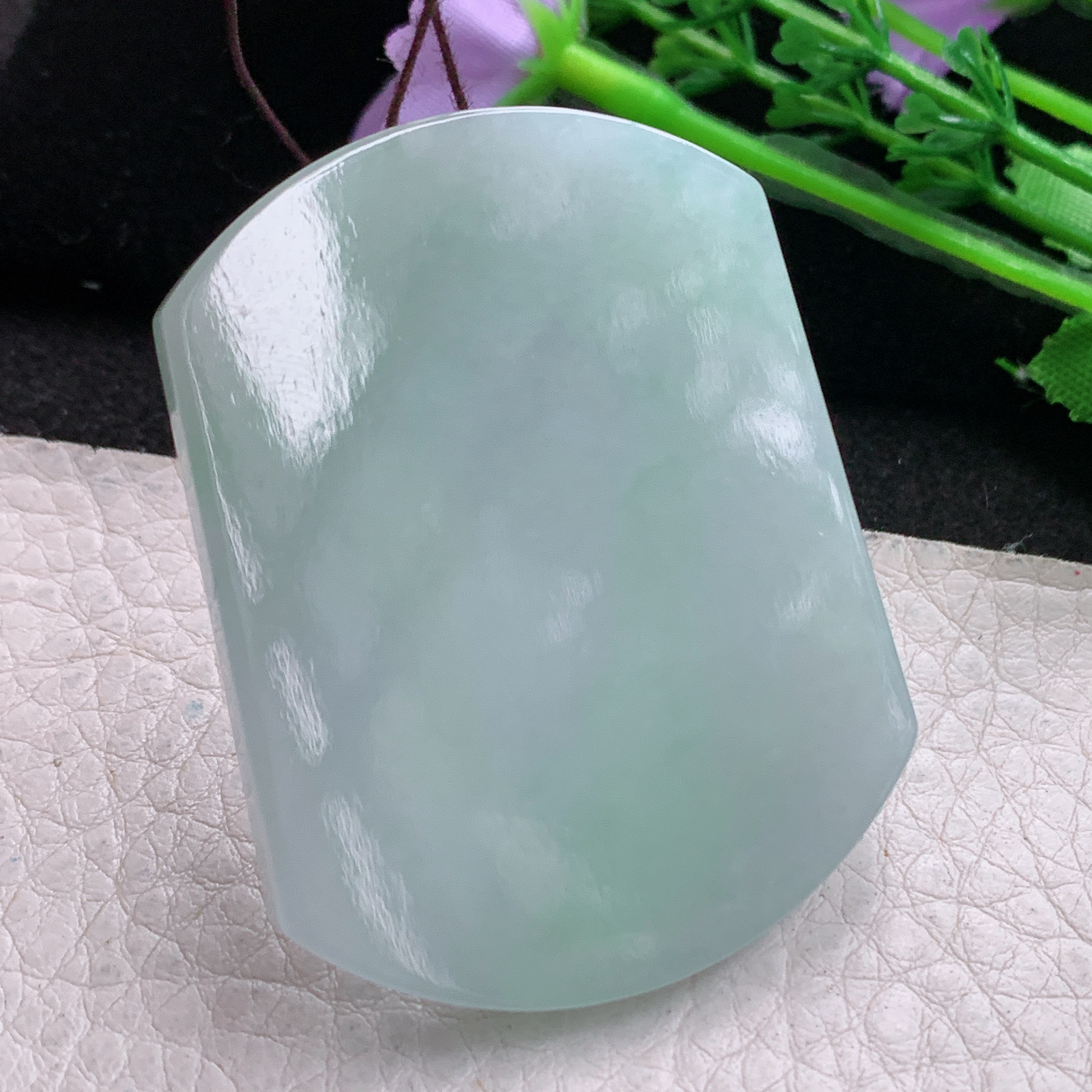 zen实拍52*40.5*5.5缅甸翡翠精美清新平安无事牌 素面牌玉项坠 玉挂件